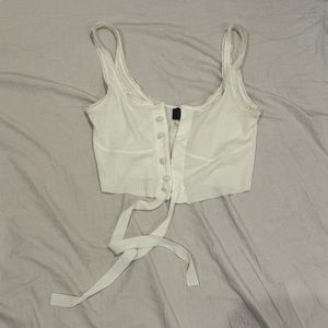 white, laced tank top with button detailing